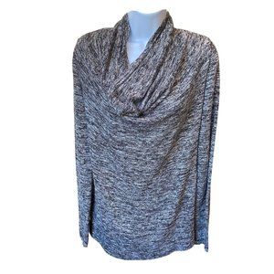 Max Studio Sweater Womens Size M Black & White Space dye Cowl Neck Tunic Top EUC